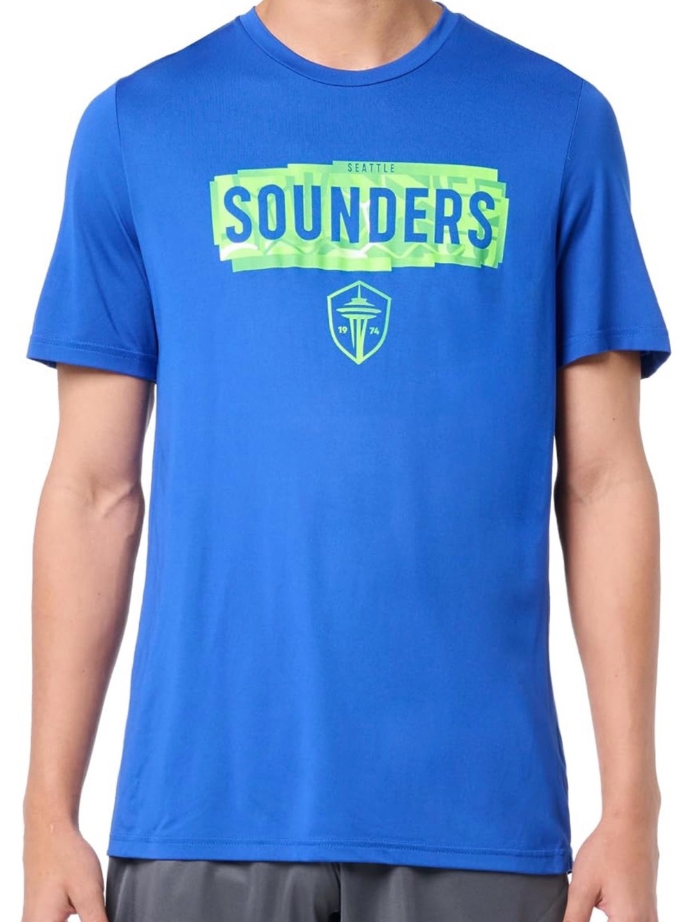 adidas Blue Seattle Sounders Short Sleeve Tee with Lime Graphic